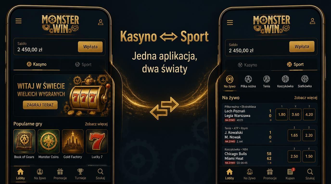 alt: przejście między sekcją kasyno i sport w aplikacji
